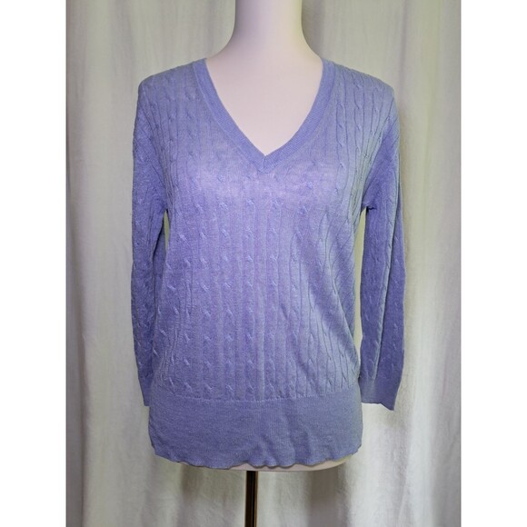 J. Crew V-Neck Cable Knit Sweater Pullover 100% Linen Light Purple Size S - Picture 1 of 9